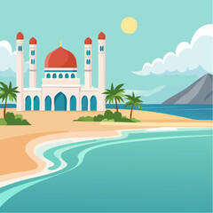 Naklejka premium Coastal Mosque Serenity by the Sea, Architectural Marvel