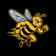 A fierce yellow and black bee mascot logo in motion