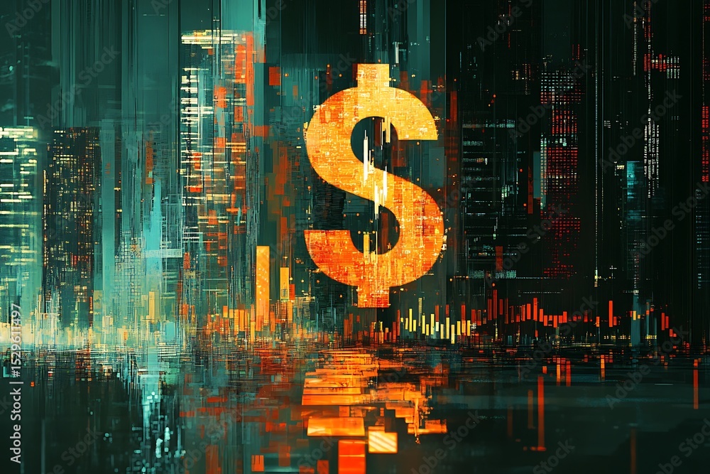 Poster falling value shown by dull, shrinking coins in a virtual space.