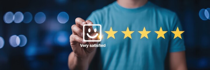 Hand selecting a very satisfied rating.