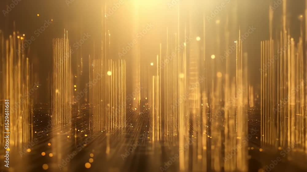 Poster golden abstract background with vertical lights and shimmering particles in a warm and luxurious ton
