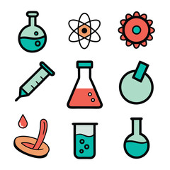 scientist set of vector doodle icon on transparent background	
