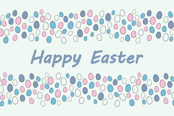 Easter spring frame, border with eggs. Template hand drawn design for banner, poster, card, paper. Holiday print. Vector illustration background.