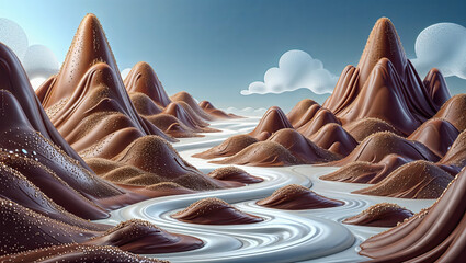 AI-generated images of a fantasy world made of chocolate and milk 