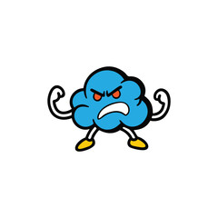 Cartoon Angry Cloud Character with Arms and Legs Vector Illustration on Isolated White Background.