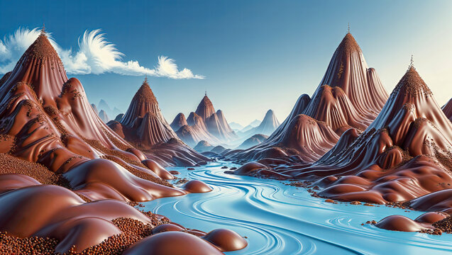 AI-generated images of a fantasy world made of chocolate and milk 