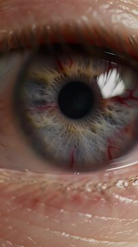 Extreme Close Up of Detailed Human Eye with Intricate Iris Patterns Blood Vessels and Soft Eyelashes Perfect for Medical Imagery