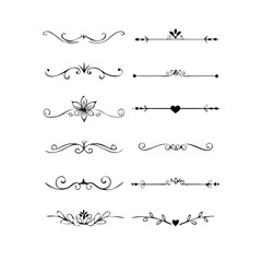 Set of Vintage decorative lines. text dividers. Line border. Lines separators, Borders, Vintage dividers, Underline elements. Divider set vector. Vector illustration.Line dividers. 