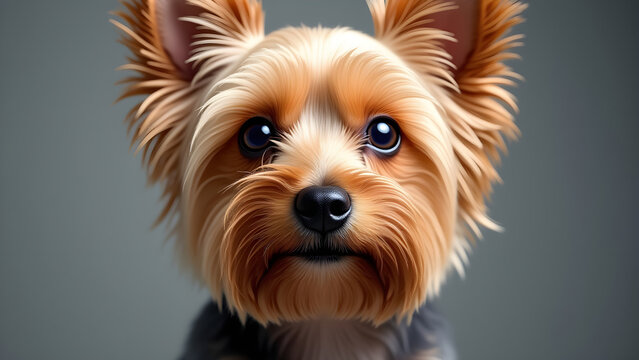 Cute Yorkshire Terrier. Beautiful dog close-up. Studio portrait of a purebred dog. Pet images for advertising and postcard design