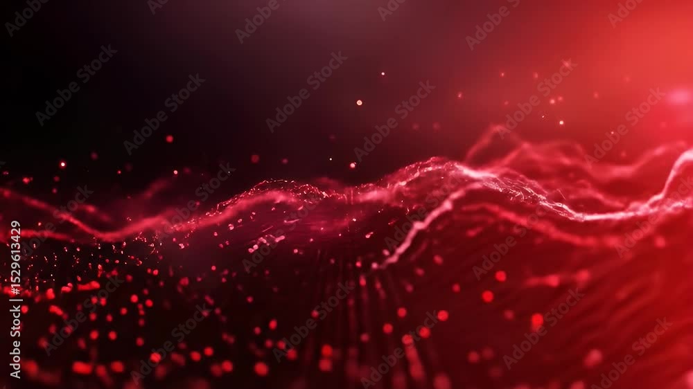 Poster dynamic red particle waves abstract background with subtle light effects and dark shadows creates a 