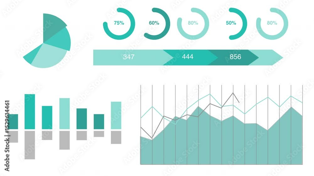 Poster market data analysis infographics with charts and diagrams isolated on white background. 4k animatio