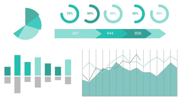 Market data analysis infographics with charts and diagrams isolated on white background. 4K animation 