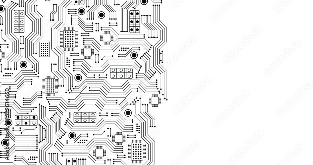 Poster microchip technology background. abstract circuit, digital electronics scheme texture. hardware moth