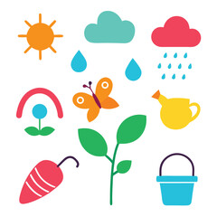 spring set of vector doodle icon on transparent background	
