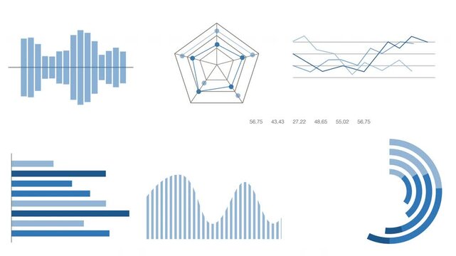 Infographics, charts, graphs and diagrams  on white background. 4K animation for financial data presentation