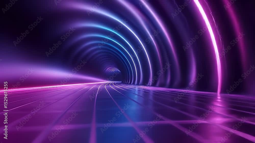 Poster abstract neon tunnel with blue and pink lights creates a futuristic corridor effect with dark backgr