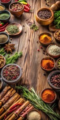 Fototapeta premium Aromatic spices on wooden table