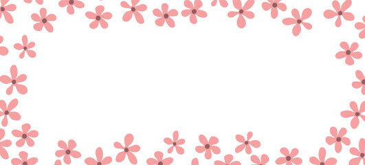 Spring, summer illustration with flowers. Happy birthday, holiday, celebration greeting and invitation card. Colorful floral banner, frame. Modern floral compositions. Copy space.