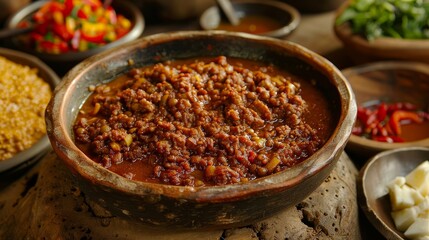 A mouthwatering bowl of spicy beans, highlighting vibrant colors and textures, showcasing the rich culinary traditions and diverse flavors of world cuisines for food lovers.