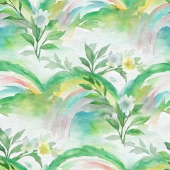 Abstract watercolor pattern with green leaves and flowing brushstrokes in fresh spring colors creating organic botanical seamless design