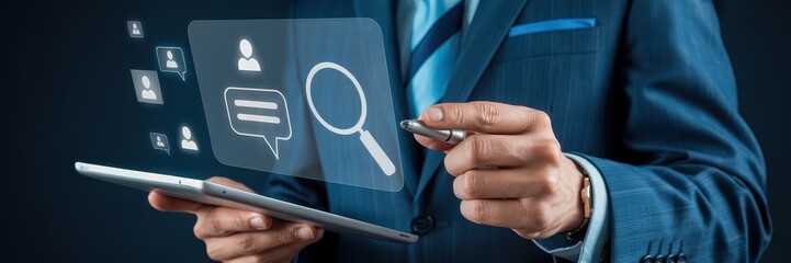 A person uses a tablet to access data analysis tools.