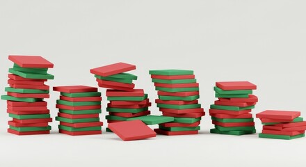 3d Rendering of Red and Green Blocks in Stacks Arrangement Design