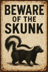 Vintage Beware of the Skunk Sign – Rustic Grunge Warning Poster with Black and White Skunk