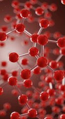 3D Rendering of Red Molecule Structure for Scientific Research
