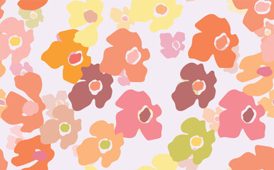 Seamless floral pattern based on traditional folk art ornaments. Colorful flowers on color background. Scandinavian style. Sweden nordic style. Vector illustration. Simple minimalistic pattern.