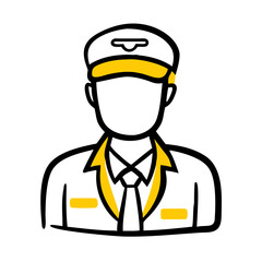 Airline pilot wearing uniform and cap in simple illustration style  