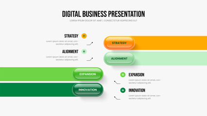 Creative Growth Presentation Layout Vector Illustration. Company Overview 4 Step Diagram Slide Template. Professional Planning Four Option Infographic Slideshow Design.