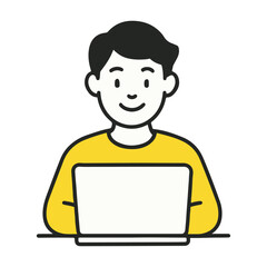 smiling person using laptop. vector illustration	