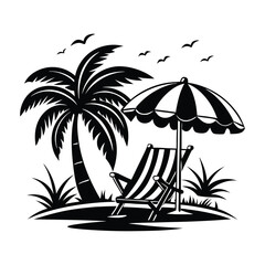 Simple black and white beach umbrella illustration.