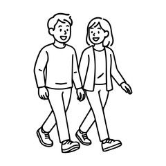 young man walking with young woman. vector illustration
