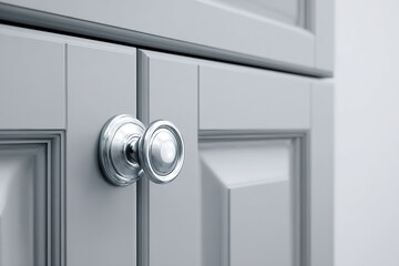 Elegant gray cabinet with polished round knob in modern interior design setting showcasing contemporary decor elements