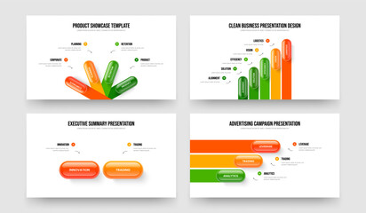 Company Visualization 4 5 2 3 Step Diagram Slide Template Set. Visual Insight Four Five Two Three Option Infographic Frame Layout Vector Illustration Bundle.