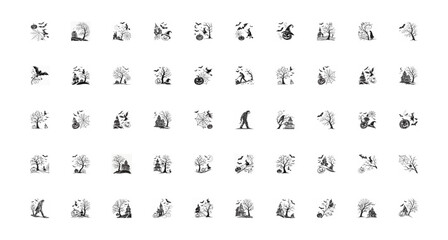 Haunted House Halloween Vector Set - Haunted castle, bats, trees, pumpkins, dead trees and spooky silhouettes for parties, posters t-shirt designs and print designs.