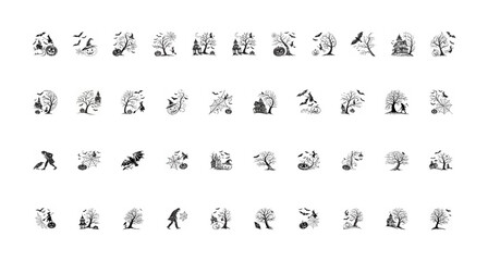 Haunted House Halloween Vector Set - Haunted castle, bats, trees, pumpkins, dead trees and spooky silhouettes for parties, posters t-shirt designs and print designs.