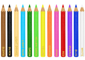 色鉛筆(英語の色名入り)のイラスト