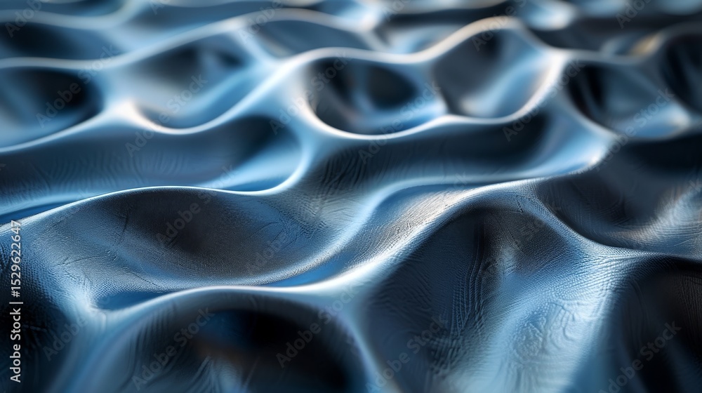 Poster an artistic close-up capturing the intricate texture of undulating blue fabric waves, embodying flui