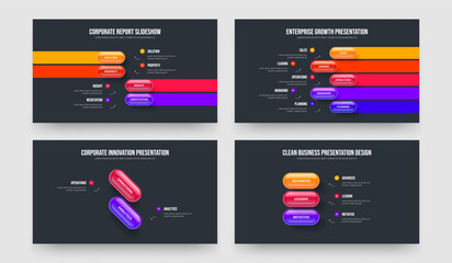 Corporate Solution Four Five Two Three Step Diagram Presentation Design Vector Illustration Set. Creative Plan 4 5 2 3 Element Infographic Slide Template Bundle.