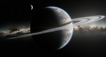 3D Rendering Ringed Planet in Dark Space Universe Astronomy