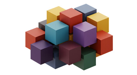 3D Rendering of Stacked Colorful Geometric Cubes in Abstract Design