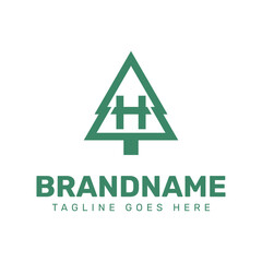 Letter H Pine Tree Logo, symbolizing nature, growth, and environmental harmony