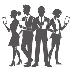 Business team silhouette using tablets and phones