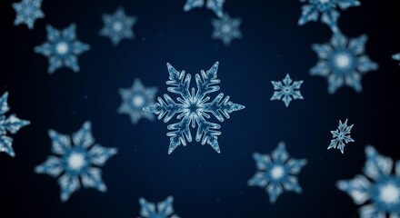 3D Rendering Snowflake Winter Snow Background Blue Ice Celebration