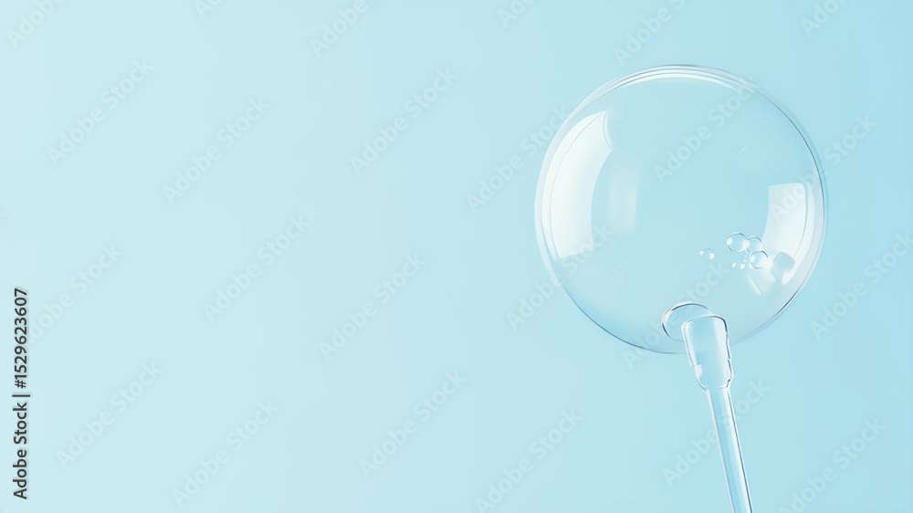 Poster clear transparent sphere balloon floating against a soft blue background with clean studio lighting 