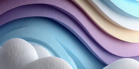 Abstract Lilac And Cool Blue Paper Carvings Layered, Colorful Background With Wavy Folded Paper