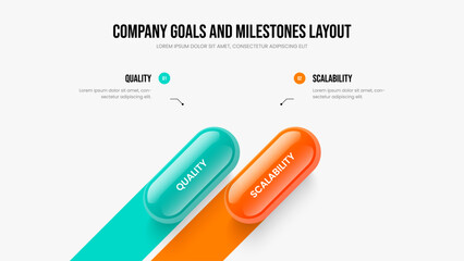 Sales Proposal Slide Layout Vector Illustration. Visual Profile Two Option Diagram Slideshow Template. Creative Introduction 2 Step Infographic Frame Design.