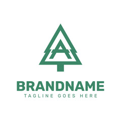 Letter A Pine Tree Logo, symbolizing nature, growth, and environmental harmony
